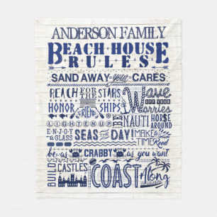 Beach House Rules Coastal Blue Personalised Family Fleece Blanket