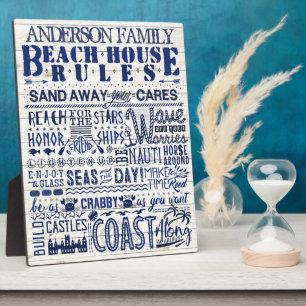 Beach House Rules Coastal Blue Personalised Family Plaque