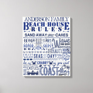 Beach House Rules Custom Family Cottage Sign Blue