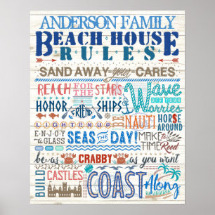 Beach House Rules Family Cottage Custom Coastal Poster