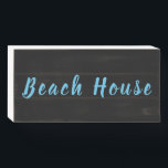 Beach House Rustic Sky Blue & Black Trendy Cool Wooden Box Sign<br><div class="desc">Designed with text 'Beach House" in sky blue colour with black background,  this is perfect for beach house decor. Edit the text or choose a different colour if you wish which you can easily do by customising the product.</div>
