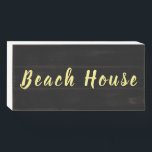 Beach House Rustic Yellow Black Trendy Cool Wooden Box Sign<br><div class="desc">Designed with text 'Beach House" in light yellow and black colour,  this is perfect for beach house decor. Edit the text or choose a different colour if you wish which you can easily do by customising the product.</div>