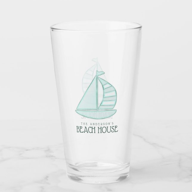 Beach House Sailboat Aqua Blue ID623 Glass (Front)