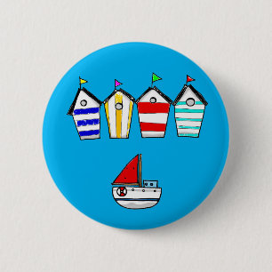 beach house & sea boat 6 cm round badge