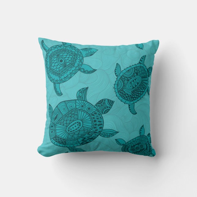 Beach House Sea Turtle Decorative Throw Pillow (Front)