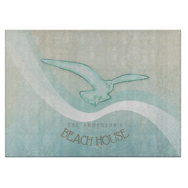 Beach House Seagull Aqua Blue ID623 Cutting Board (Front)