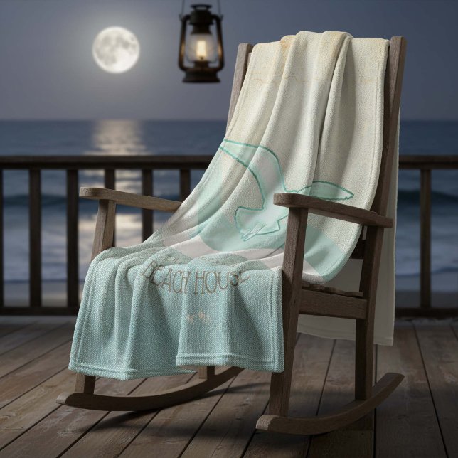Beach House Seagull Aqua Blue ID623 Fleece Blanket (Creator Uploaded)
