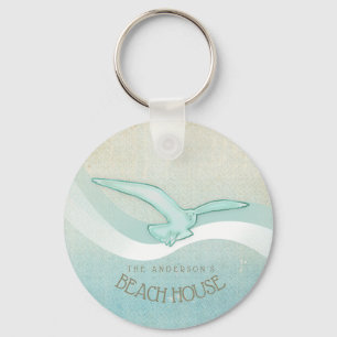 Beach House Seagull Aqua Blue ID623 Key Ring