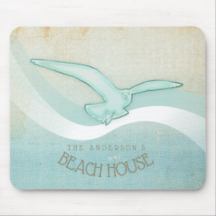 Beach House Seagull Aqua Blue ID623 Mouse Pad