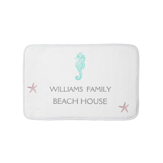 BEACH HOUSE SEAHORSE AND STARFISH / MONOGRAM BATH MAT (Front)