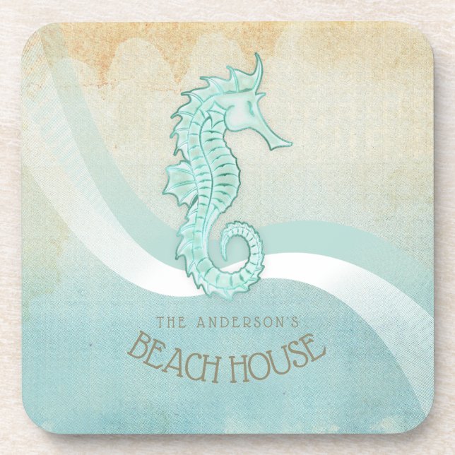 Beach House Seahorse Aqua Blue ID623 Coaster (Front)