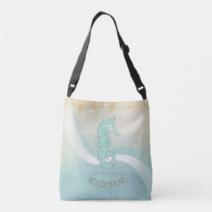 Beach House Seahorse Aqua Blue ID623 Crossbody Bag