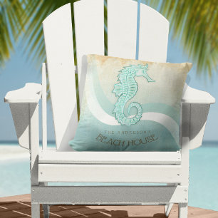Beach House Seahorse Aqua Blue ID623 Cushion