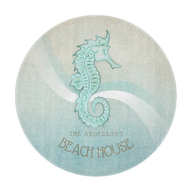 Beach House Seahorse Aqua Blue ID623 Cutting Board (Front)