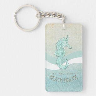 Beach House Seahorse Aqua Blue ID623 Key Ring