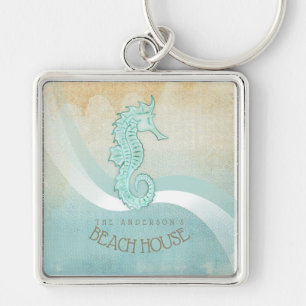 Beach House Seahorse Aqua Blue ID623 Key Ring