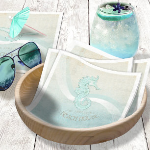 Beach House Seahorse Aqua Blue ID623 Napkin
