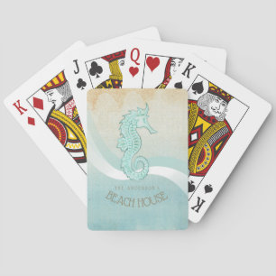 Beach House Seahorse Aqua Blue ID623 Playing Cards