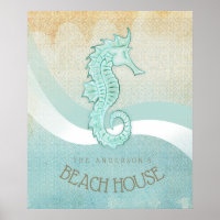 Beach House Seahorse Aqua Blue ID623