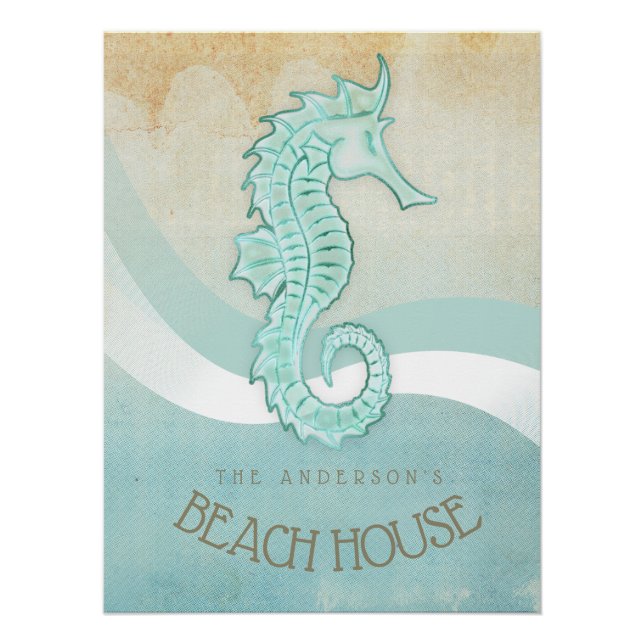 Beach House Seahorse Aqua Blue ID623 Poster (Front)