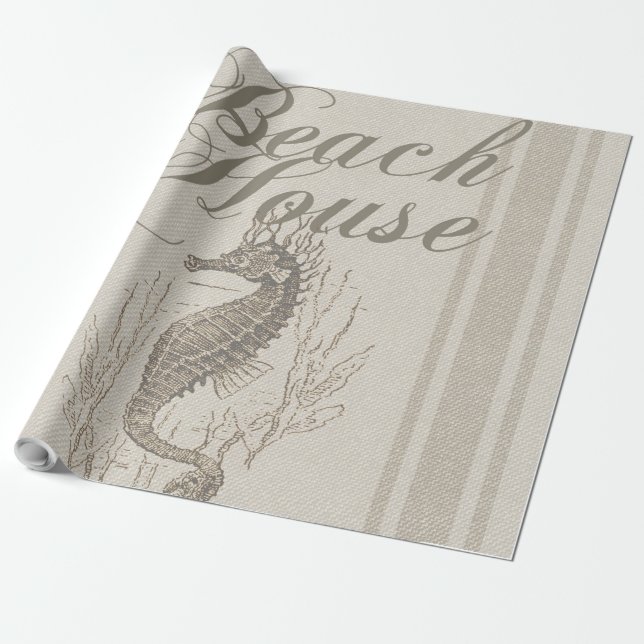 Beach House Seahorse Seashore Wrapping Paper (Unrolled)