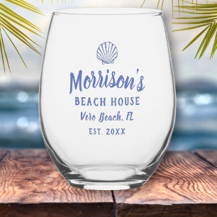 Beach House Seashell Clam Shell Personalised Name Stemless Wine Glass