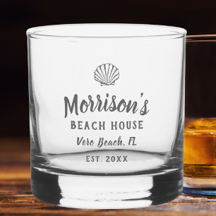 Beach House Seashell Clam Shell Personalised Name Whiskey Glass
