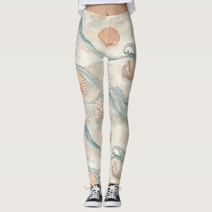 Beach House Seashell Pattern Leggings