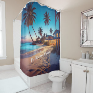 Beach House Shower Curtain Custom Image & Text
