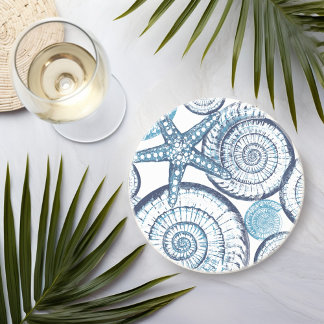 Beach House Starfish Shell Blue White Coaster
