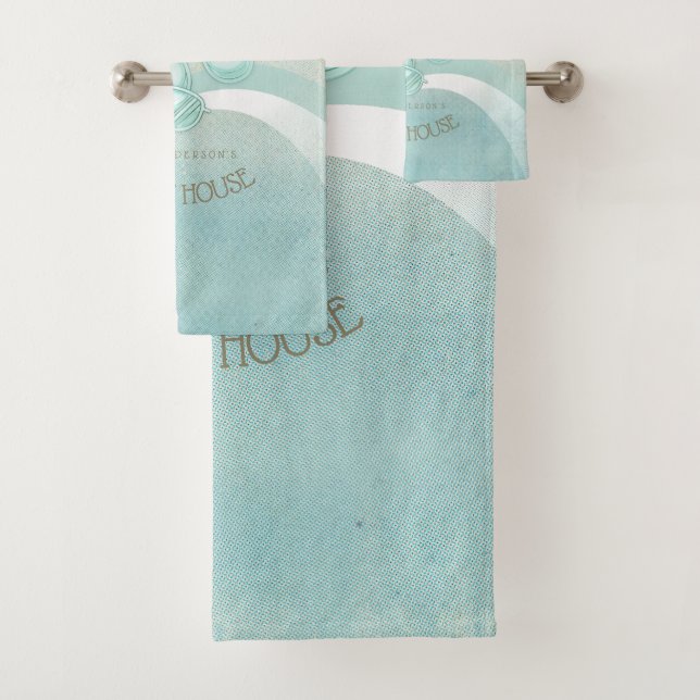 Beach House Sunglasses and Flip Flops Aqua ID623 Bath Towel Set (Insitu)