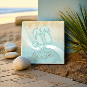 Beach House Sunglasses and Flip Flops Aqua ID623 Ceramic Tile
