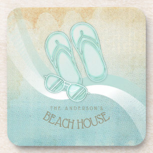 Beach House Sunglasses and Flip Flops Aqua ID623 Coaster