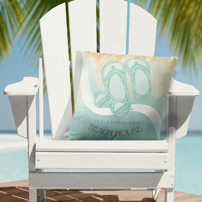 Beach House Sunglasses and Flip Flops Aqua ID623 Cushion (Creator Uploaded)