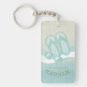 Beach House Sunglasses and Flip Flops Aqua ID623 Key Ring