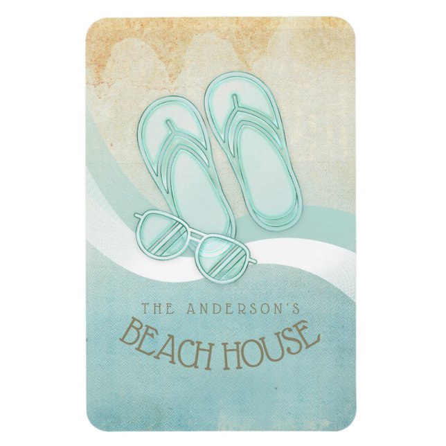 Beach House Sunglasses and Flip Flops Aqua ID623 Magnet (Vertical)