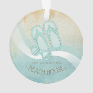 Beach House Sunglasses and Flip Flops Aqua ID623 Ornament