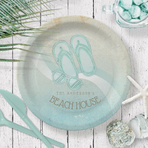 Beach House Sunglasses and Flip Flops Aqua ID623 Paper Plate