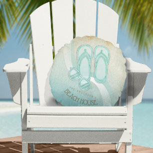 Beach House Sunglasses and Flip Flops Aqua ID623 Round Cushion