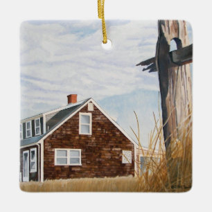 Beach House Sunrise Ceramic Ornament