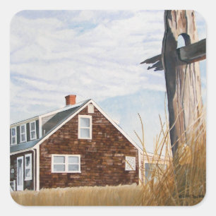 Beach House Sunrise Square Sticker