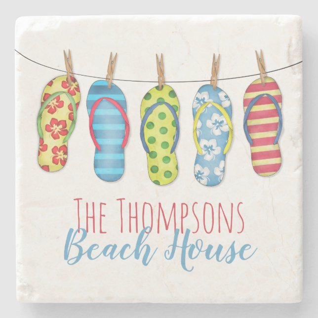 Beach House Tropical Flip Flops Stylish Stone Coaster (Front)