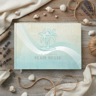 Beach House Tropical Palm Trees Aqua Blue ID623 Guest Book