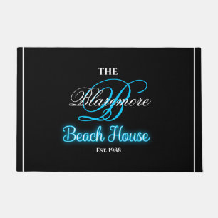 Beach House Turquoise Initial White Name Monogram Doormat