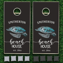 Beach House Turtle Black Turquoise Family Name Est