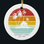 Beach House Vacation Family Christmas Reunion Ceramic Ornament<br><div class="desc">Customise these camping retro designs for your beach or lake house by adding your family name or custom text, and year. I hope it’s not just about the cool design that caught your eye but the fact you’ll never find it in a department store rather makes this unique for you...</div>