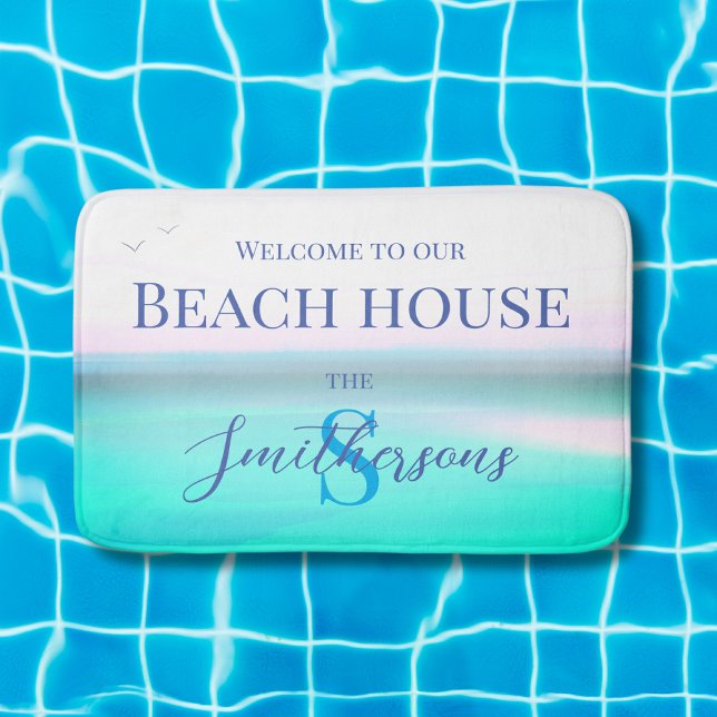 Beach house vacation ocean blue sea  bath mat (Creator Uploaded)