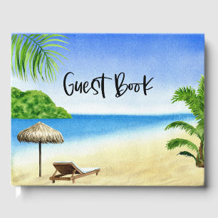 Beach House Vacation on ocean background Guest Book