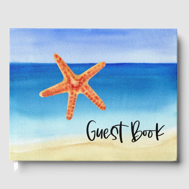 Beach  House Vacation on ocean background Guest Book (Front)