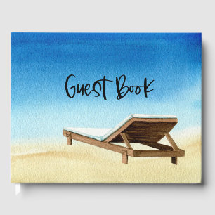 Beach House Vacation on ocean background Guest Book
